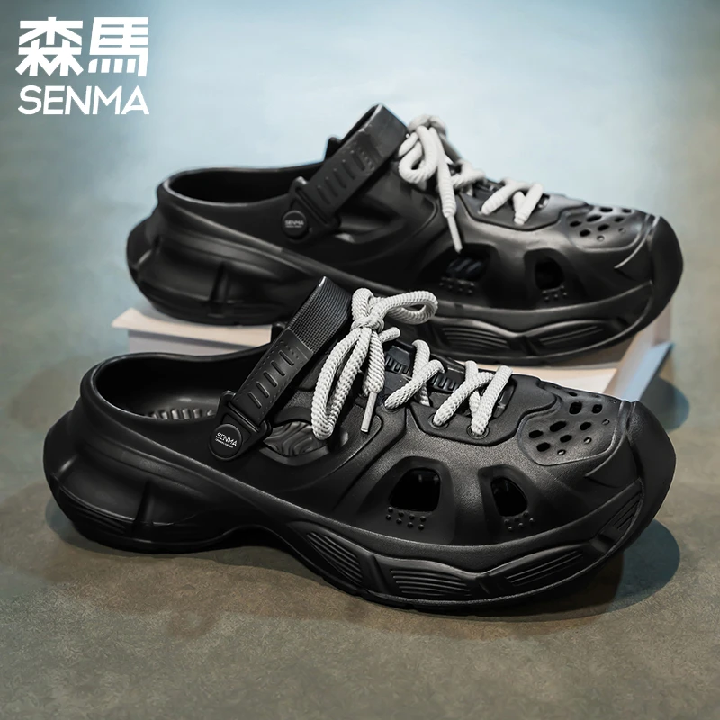 森马洞洞鞋男士夏季外穿开车厚底防滑包头拖鞋运动踩屎感沙滩凉鞋