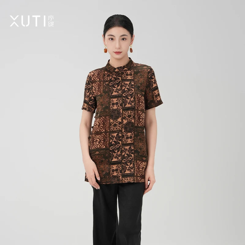 序缇夏季新款复古国风新中式女装桑蚕丝上衣H86-13507