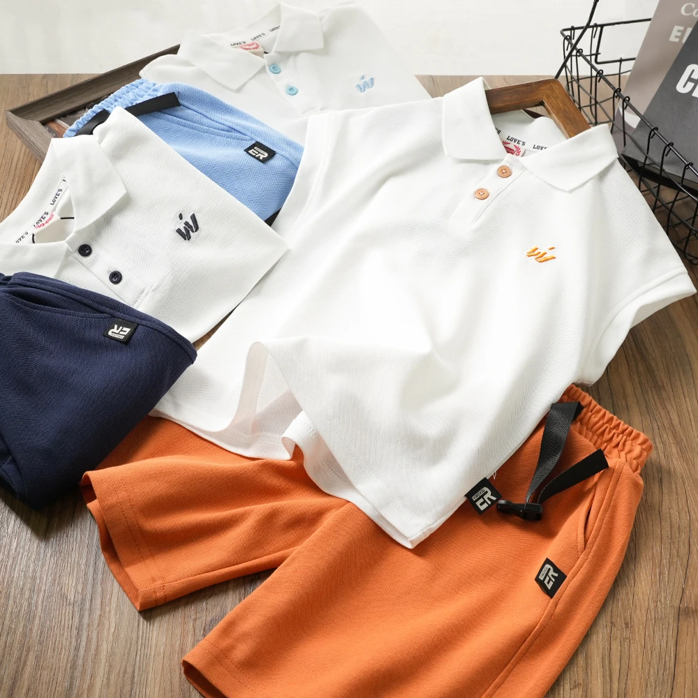 夏季儿童百搭W刺绣无袖polo套装中大童翻领腰带两件套S1052