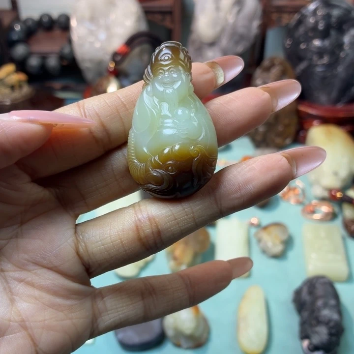 和田玉（糖玉）足银镶嵌颈饰