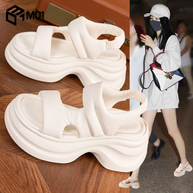 M01厚底增高凉鞋女夏季外穿新款百搭懒人仙女风绝美罗马沙滩凉拖