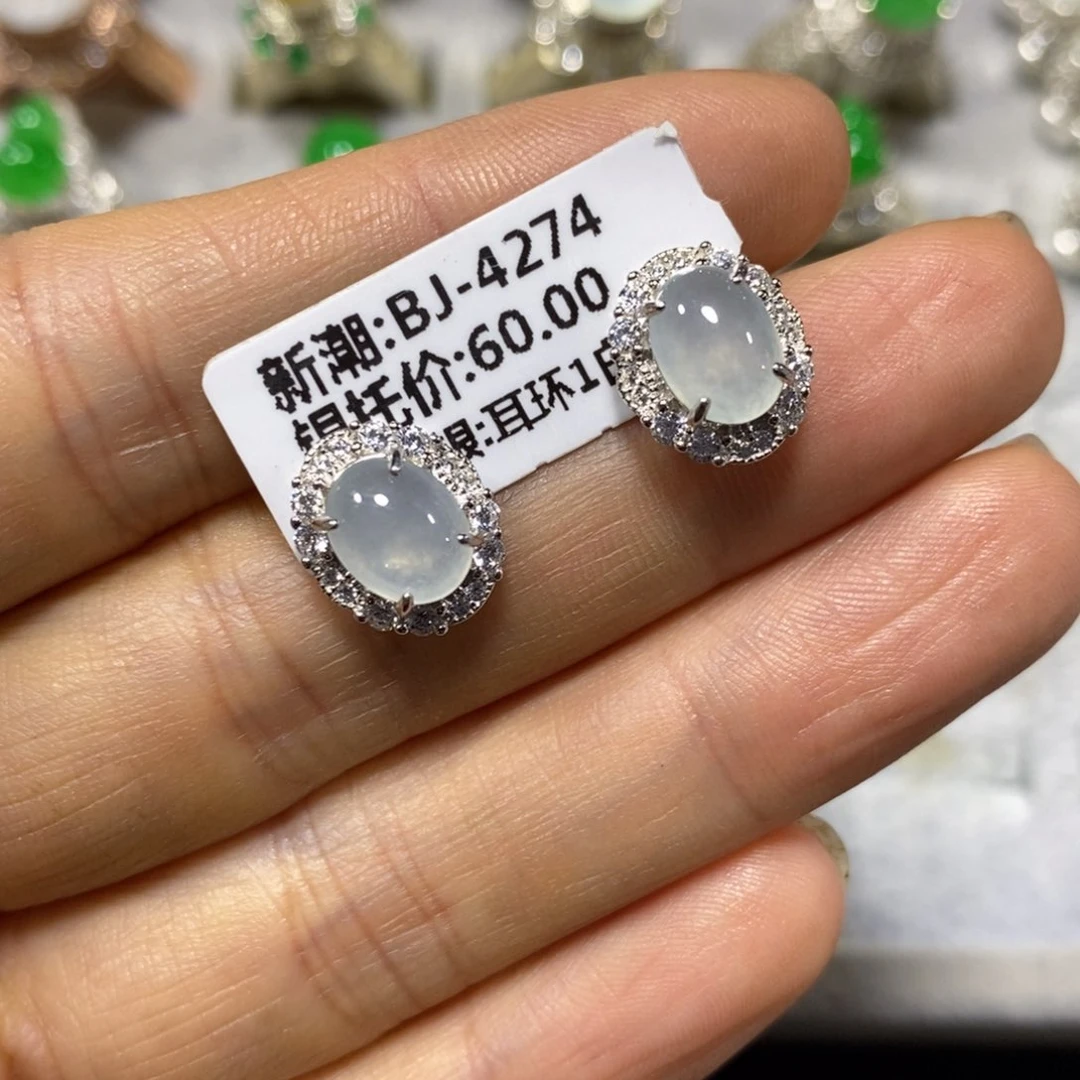 银S925镶嵌翡翠耳饰耳钉