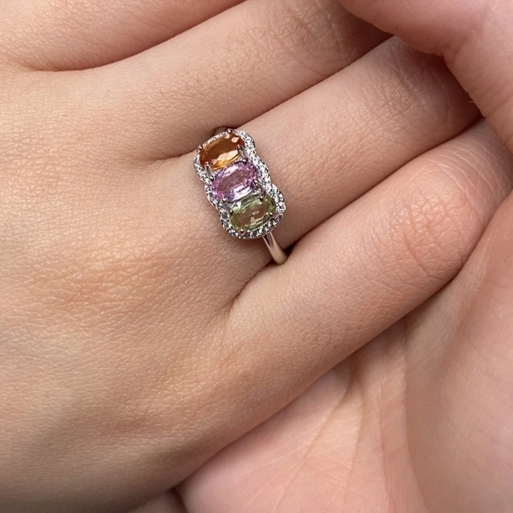 彩色蓝宝石戒指银S925镶嵌