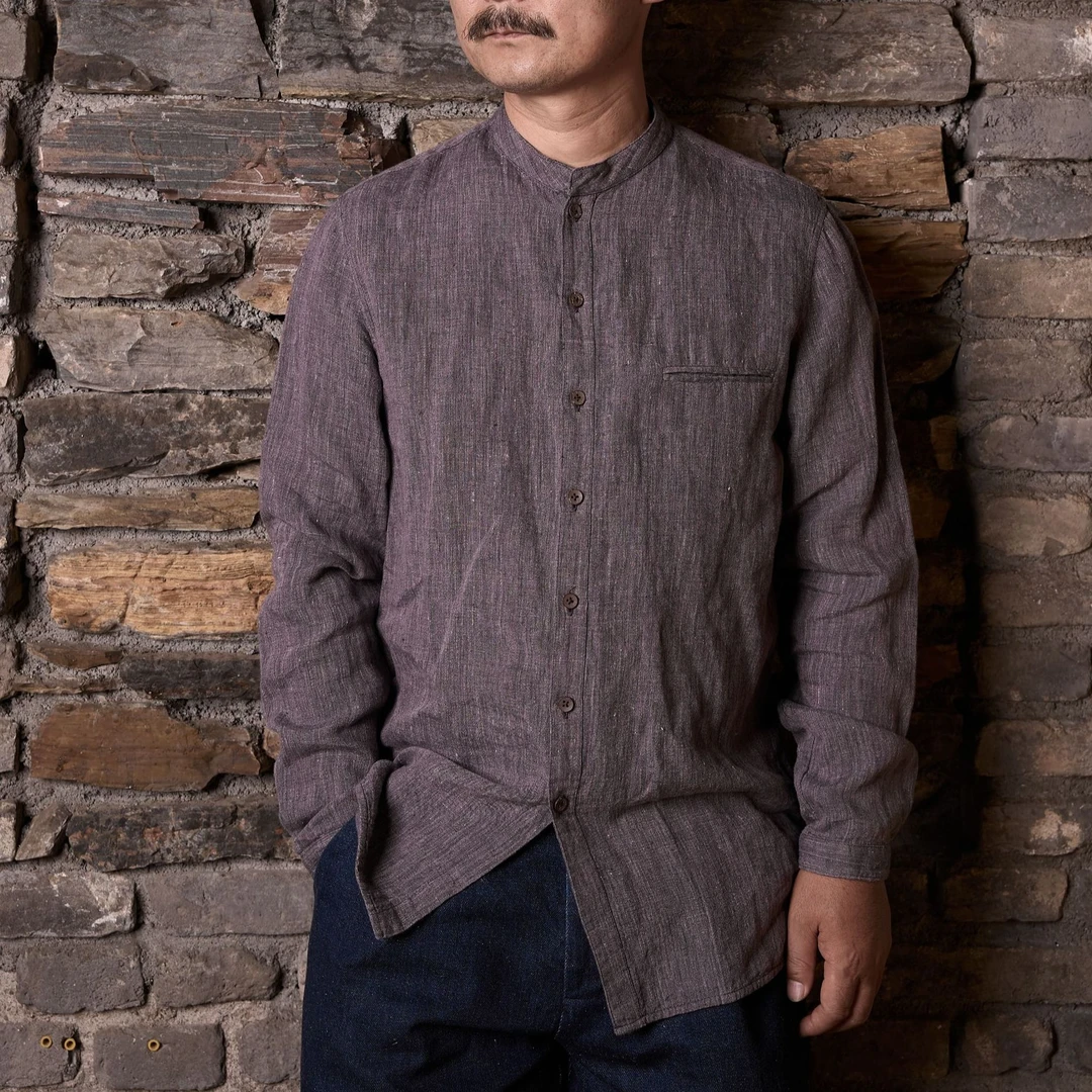 CIHANGBUYI/慈航布衣慈航衬衣秋冬布衣新中式色织亚麻衬衫立领