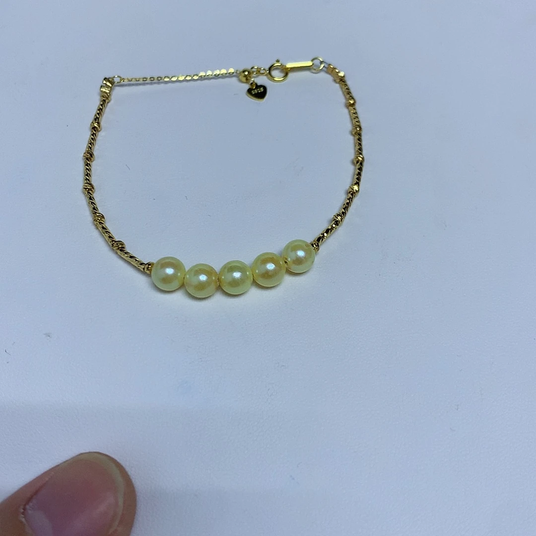 银S925镶嵌手链海水珍珠6-7