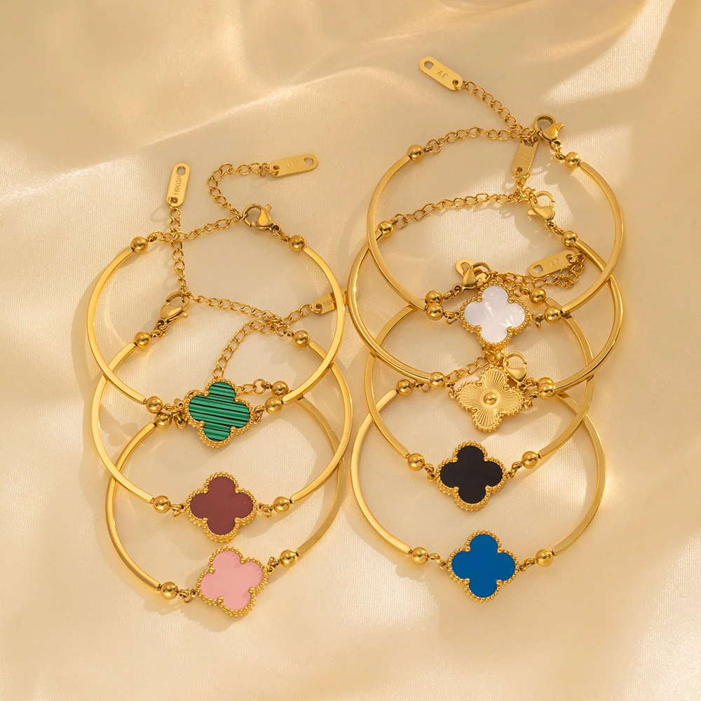 钛钢亚克力手链秋冬双面四叶草女手链时尚轻奢气质百搭不锈钢镀18