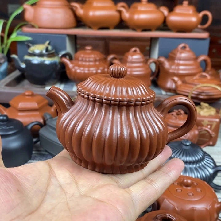 紫砂茶壶筋纹潘壶180cc原矿赵庄朱泥特价
