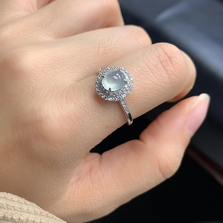 翡翠银S925镶嵌戒指冰蛋戒指 福利款