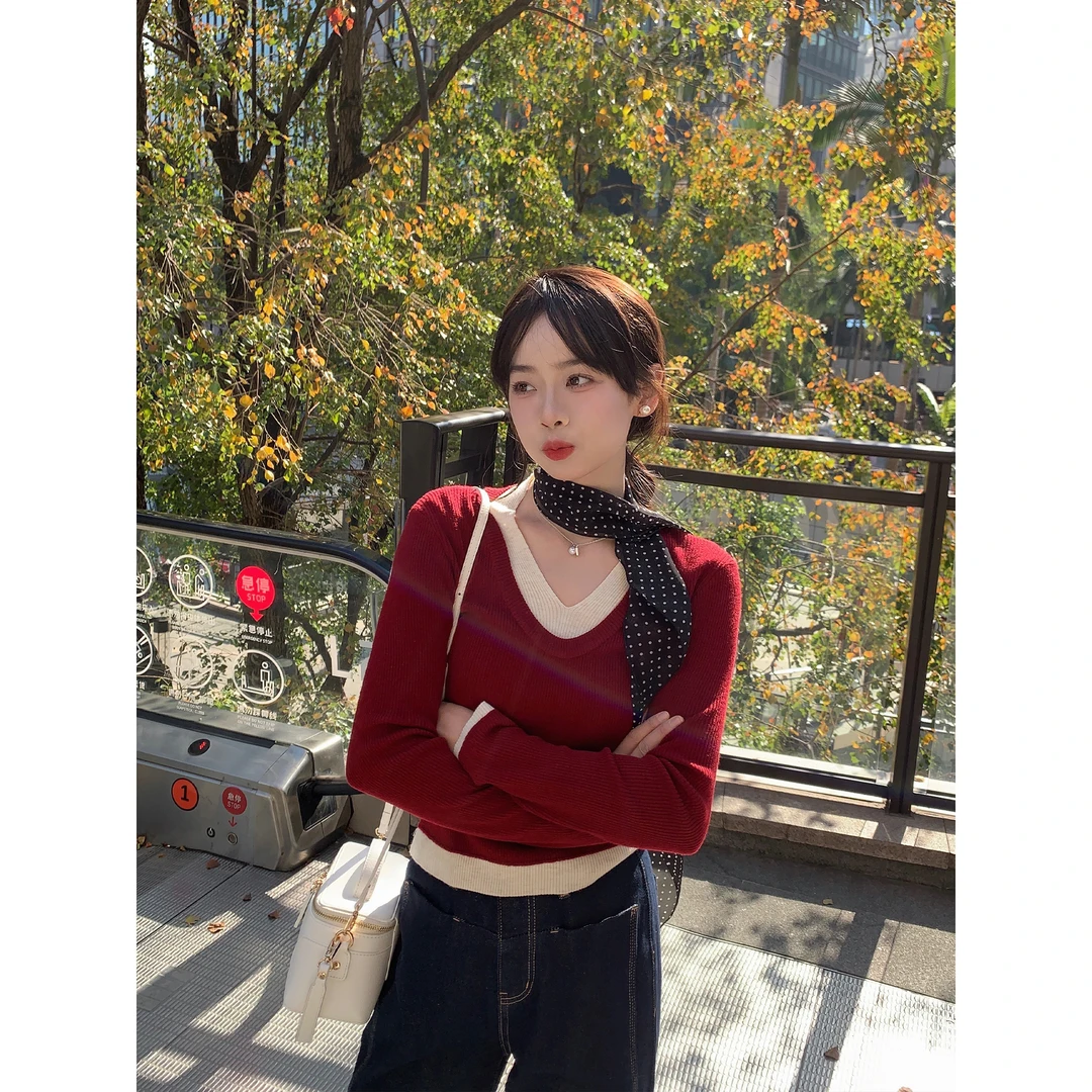 【福利清仓NO退NO换】【森野拼图】小个子上衣假两件毛衣