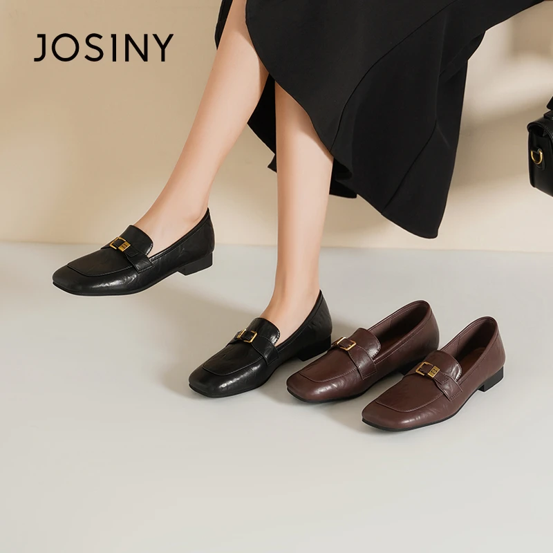 卓诗尼乐福鞋女款2025春季新款英伦风粗跟软底小皮鞋一脚蹬豆豆鞋