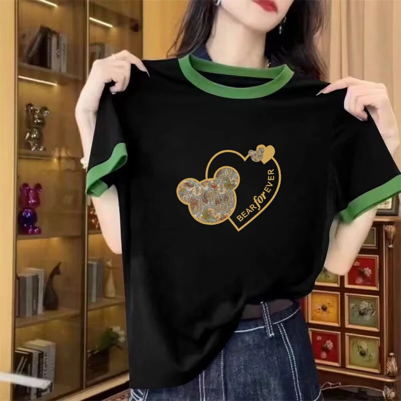 2025新款短袖T恤女拼接夏季撞色欧货宽松显瘦圆领半袖体恤上衣ins