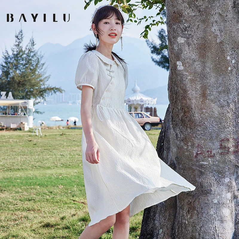 【毛毛专属】芭依璐夏季新中式连衣裙女小众小白裙81L7006