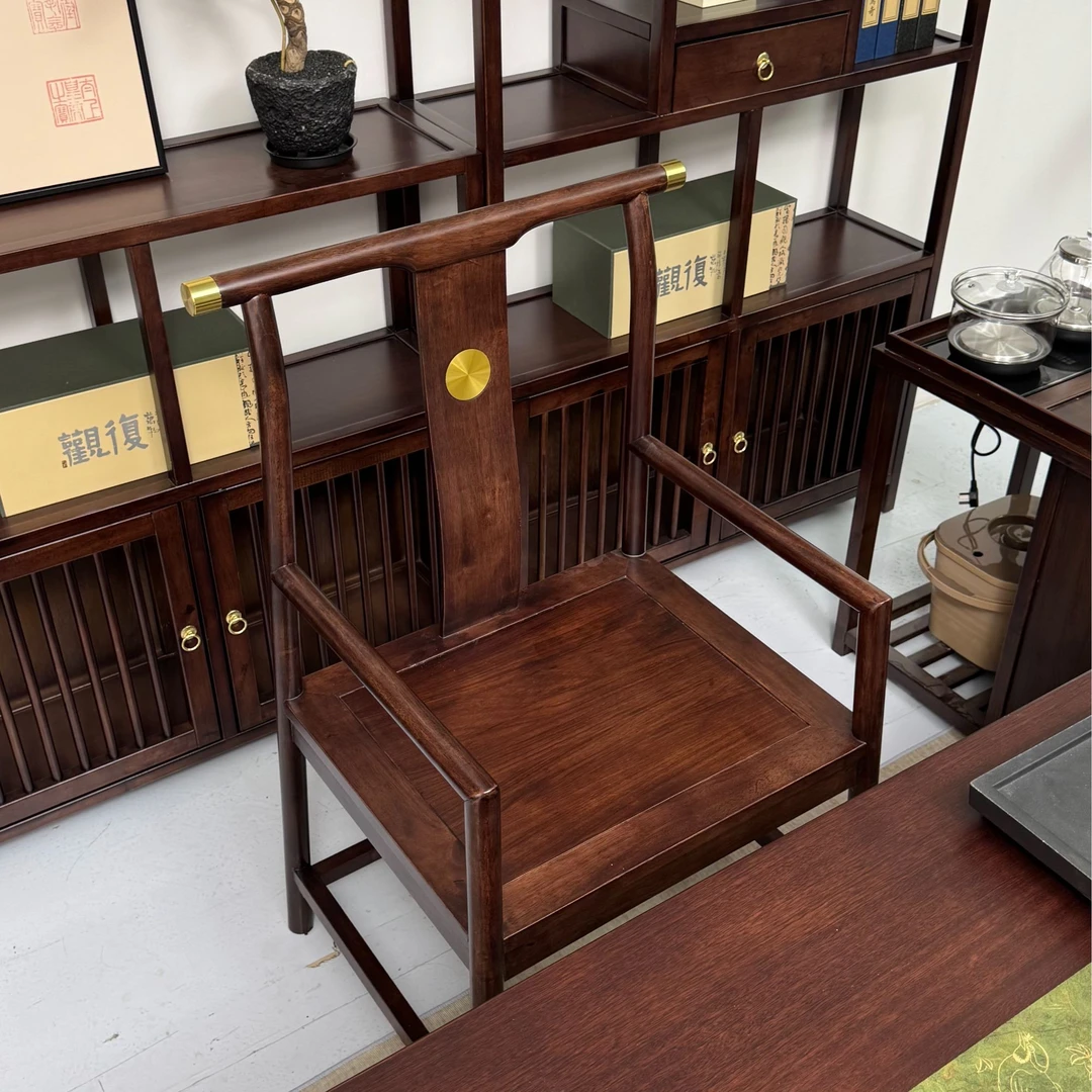 乌金木圈椅中式椅三件套桌椅围椅太师椅家用客厅餐桌扶手椅主人椅