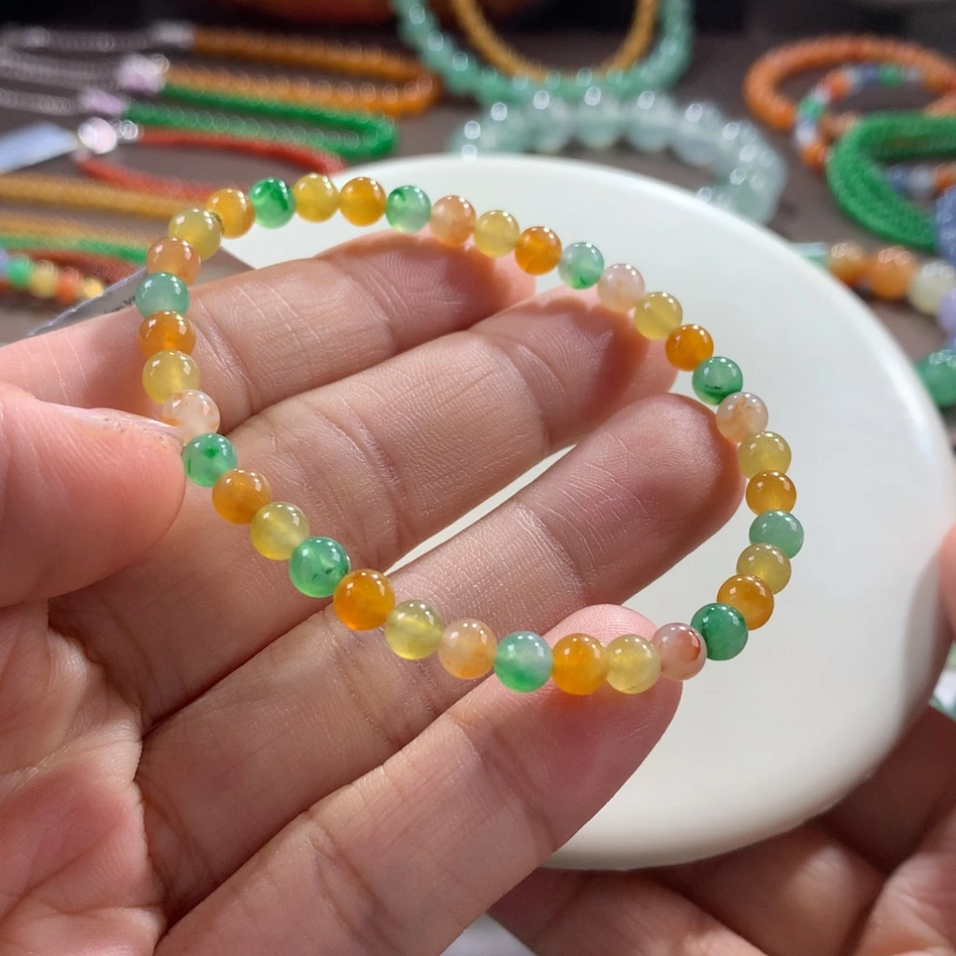 翡翠未镶嵌手链天然冰黄翡向日葵多宝单圈 卡5