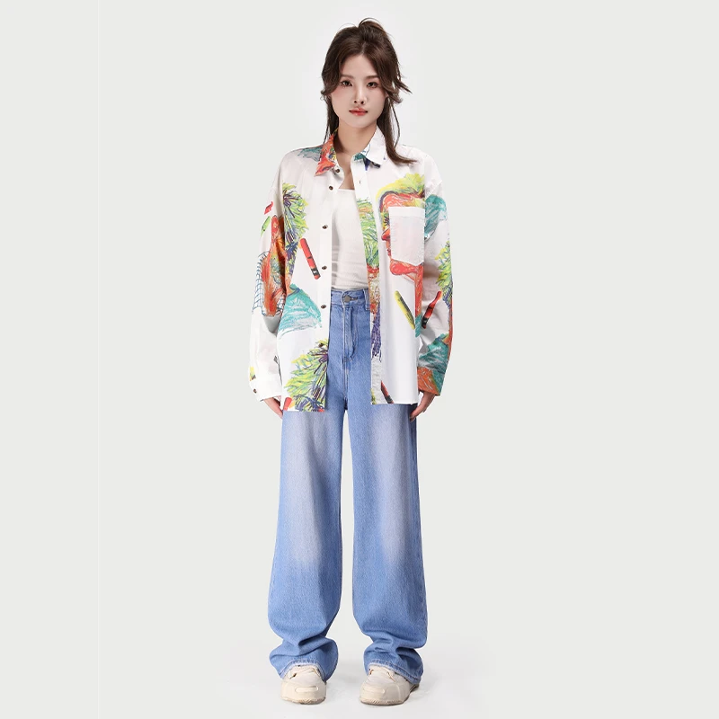 RAQCS32613潮牌个性设计感头像印花衬衫男女同款长袖衬衣外套