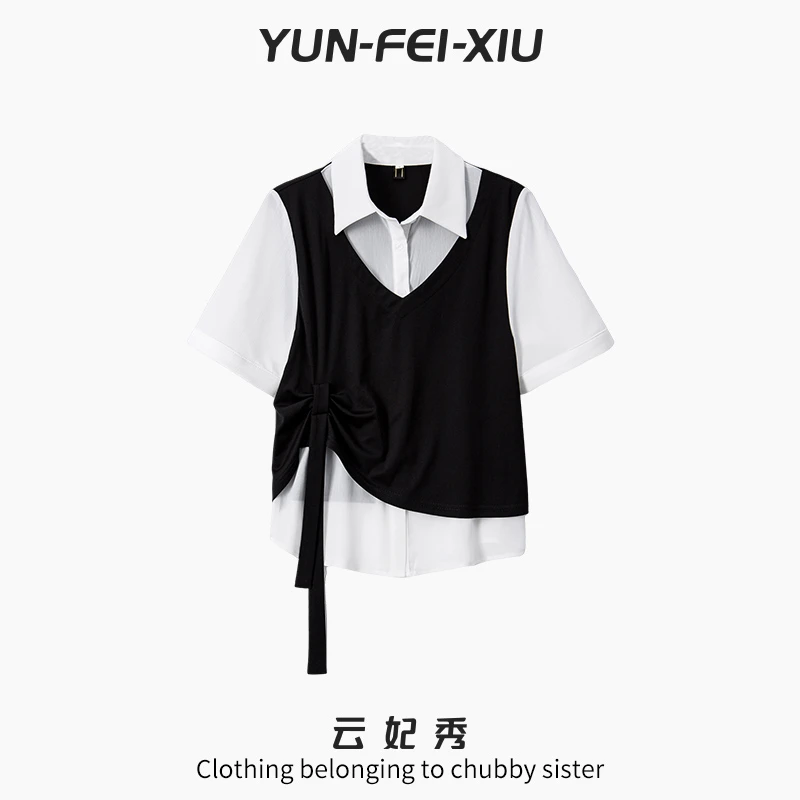 云妃秀大码女装T恤休闲时尚百搭韩版宽松遮肉显瘦上衣夏季64531