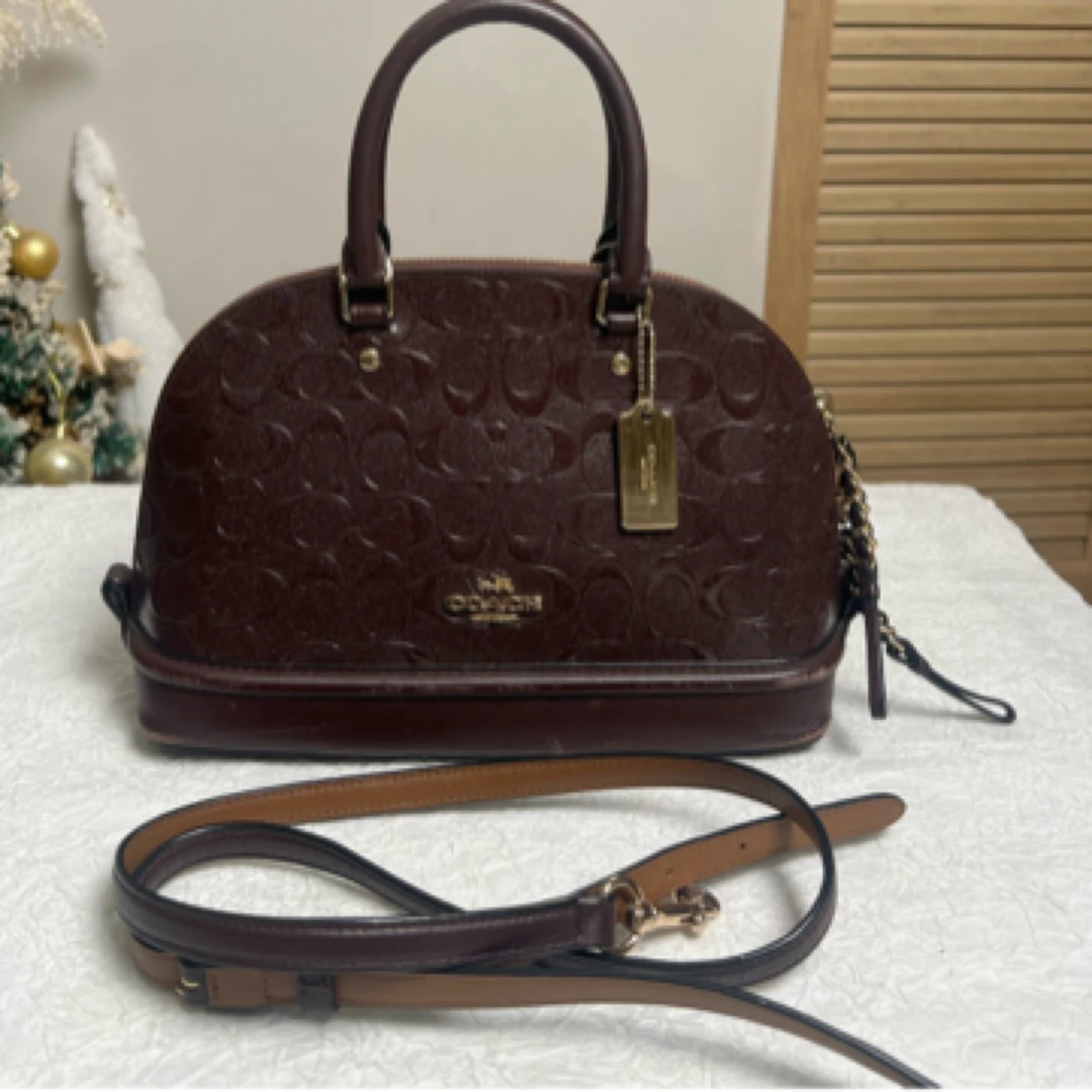 95新 COACH/蔻驰 95新 蔻驰酒红色贝壳斜挎包