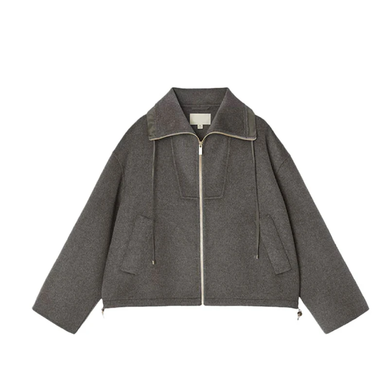 学院风翻领双面呢外套69702
