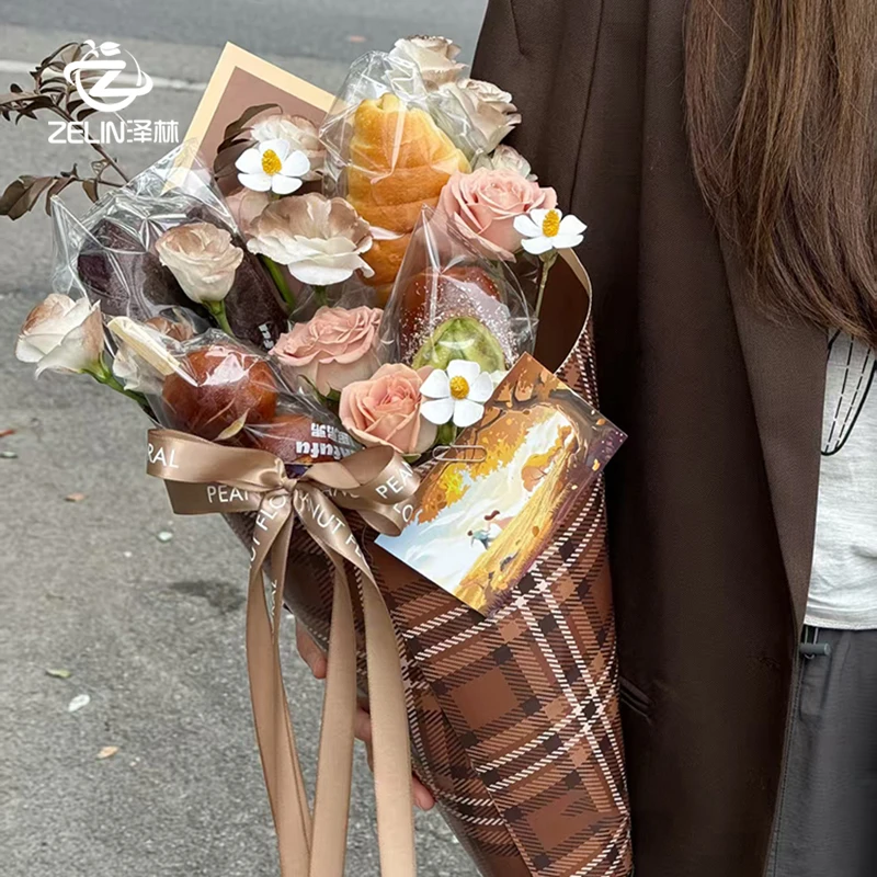 秋冬新款美拉德定型片面包花束单面防水膜 加厚白卡纸 定型片