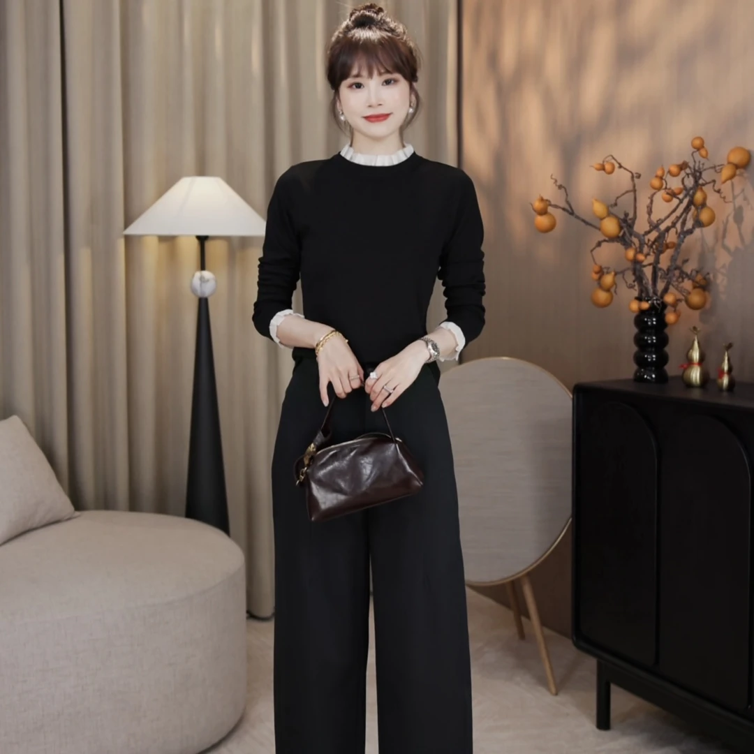 LMENY“花边打底” Wan能搭~木耳边立领拼接气质显瘦打底25CT018