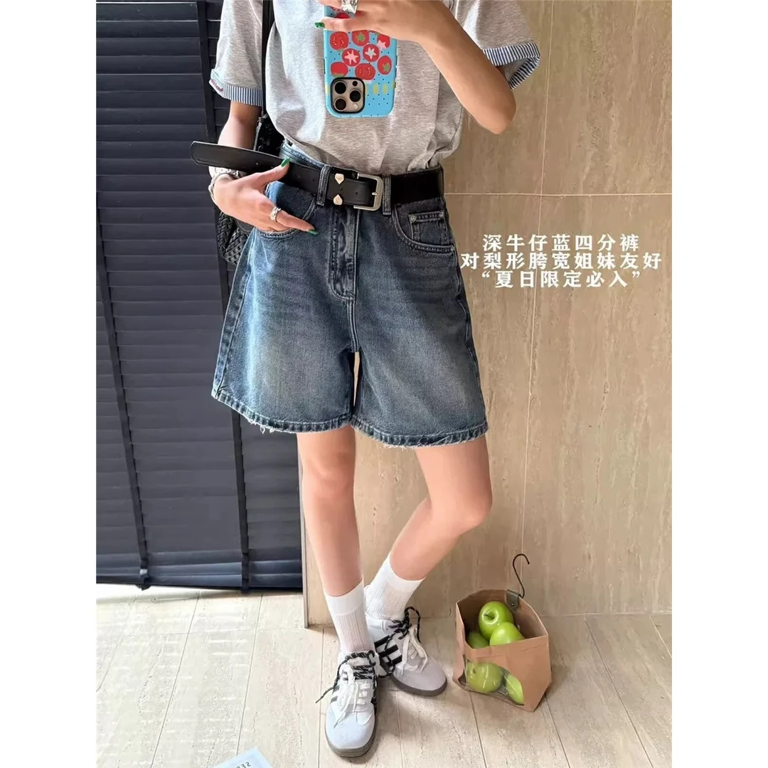 D8053#夏季人手一条~韩系高腰显瘦遮胯牛仔四分短裤