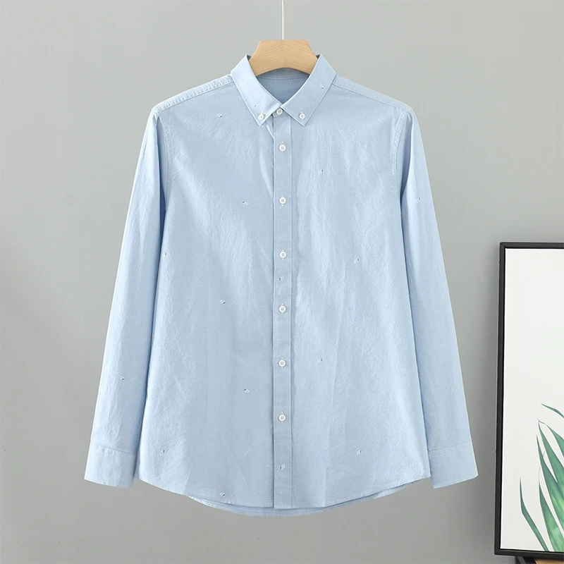 撤柜男装浅蓝印花长袖牛津纺衬衫2025春季时尚亲肤舒适透气衬衣男