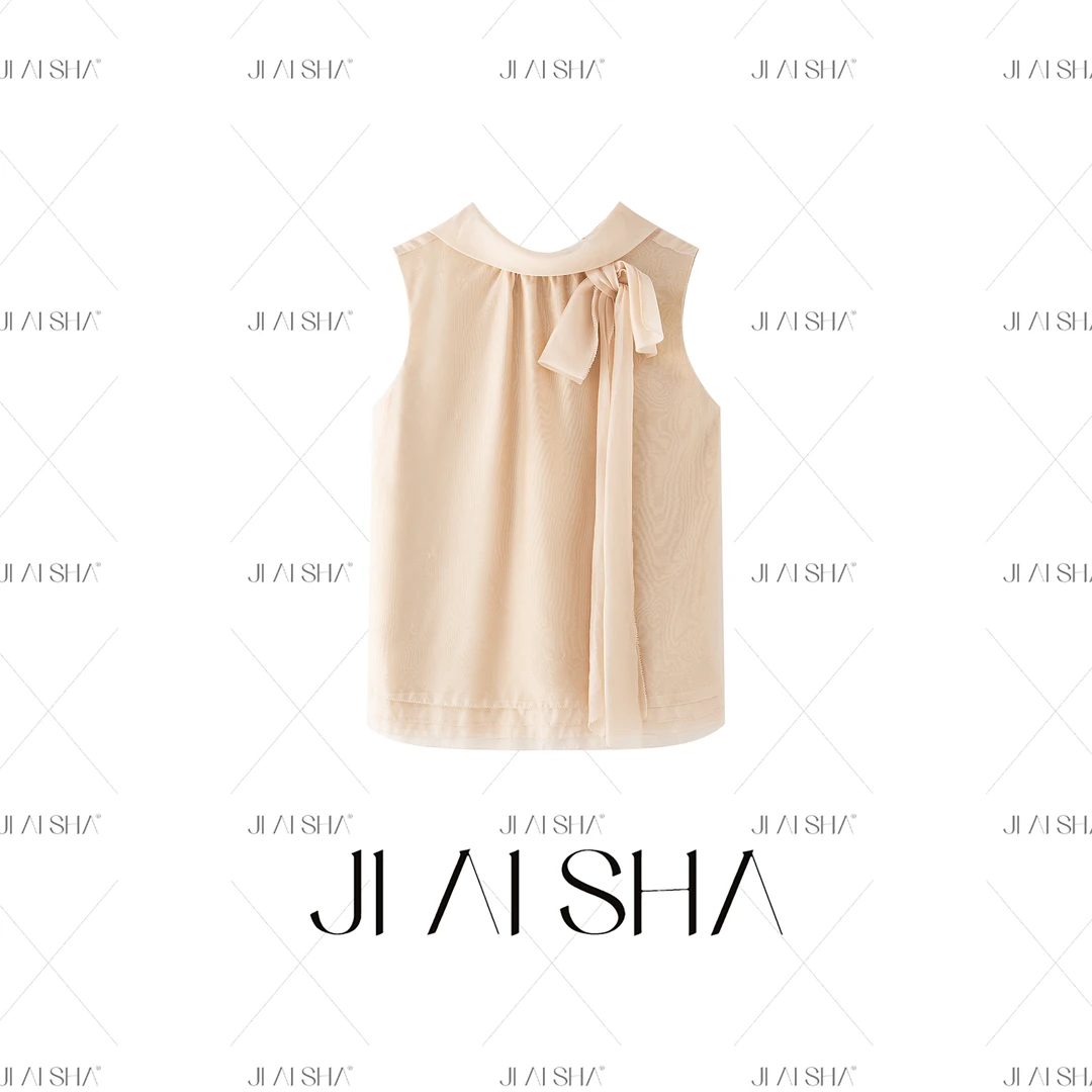 JAS 今屿【小粉】法式知性简约蝴蝶结气质无袖小衫qc JY252-XA-5696