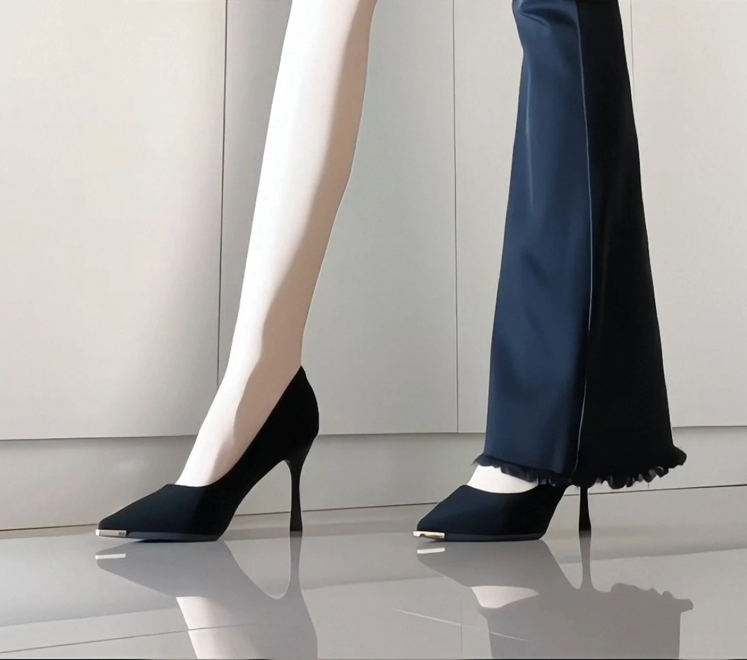 正装黑色性感尖头不累脚高跟鞋女细跟2025年早秋新款气质职业单鞋