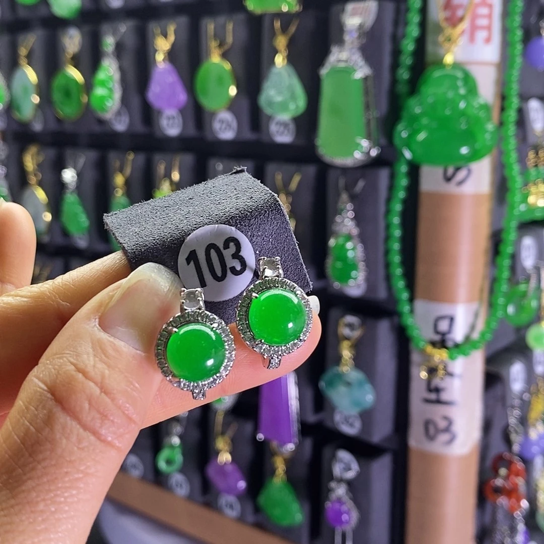 银S925镶嵌翡翠耳饰103