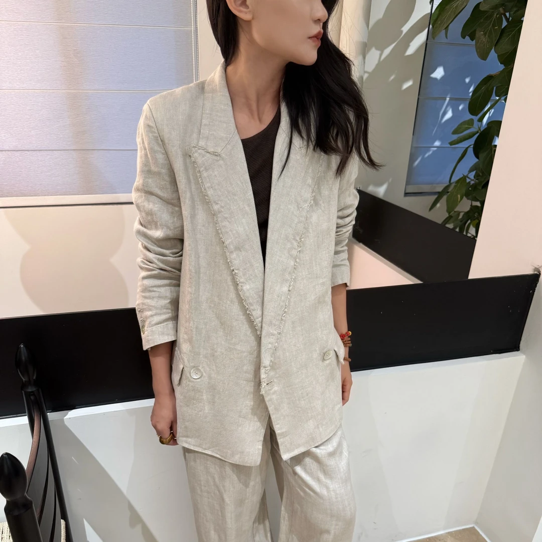 Eva'Y 丨"柏林西装“极简老钱风重磅亚麻流苏西装外套