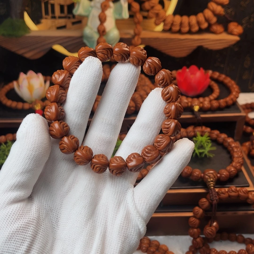 吊坠桃核药**金12双脊龙手串