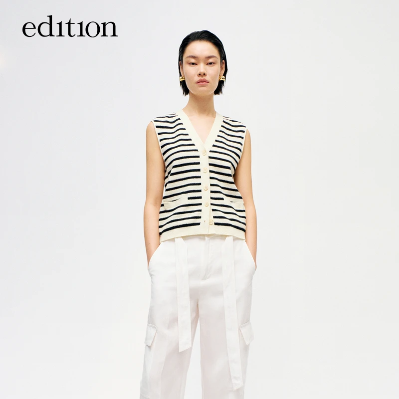 【商场同款】edition夏款丝棉条纹针织马甲开衫#EBD2CARK04