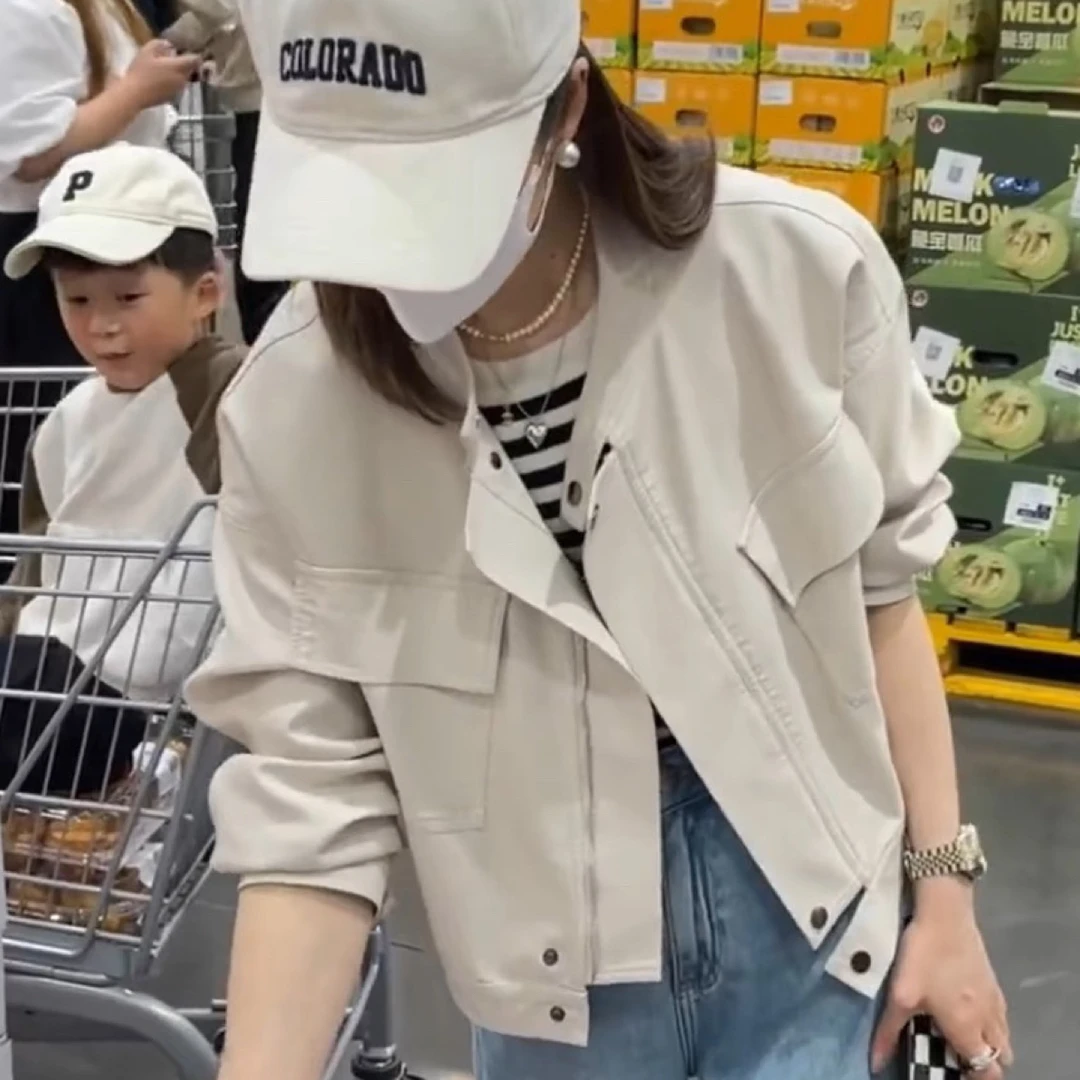 秋冬加绒短款皮衣女外套新款工装立领显瘦机车夹克外套百搭