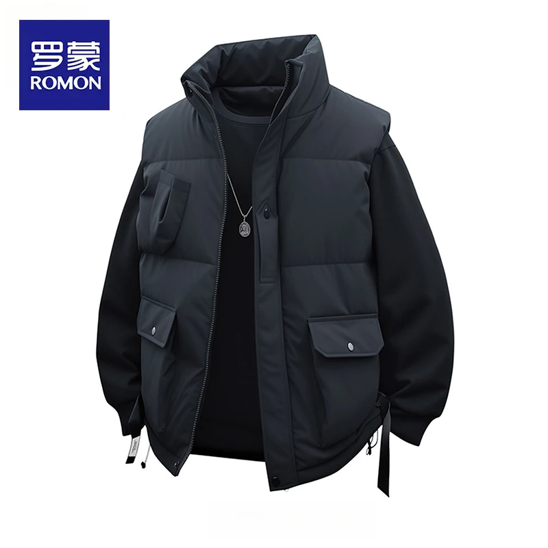 罗蒙新款秋冬立领工装羽绒棉服马甲男士潮牌加厚背心外套上衣男款