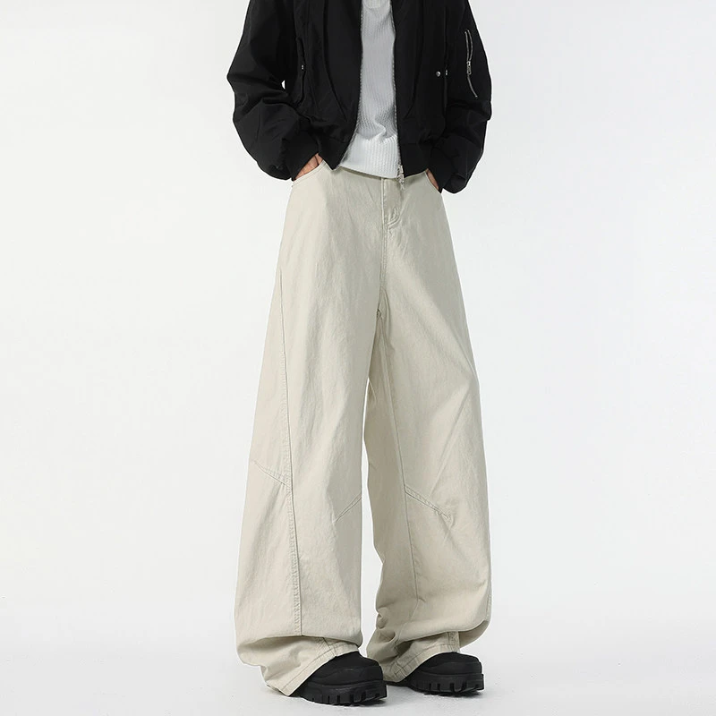 美式复古工装裤男秋冬高街cleanfit宽松大码直筒裤拼接休闲长裤子