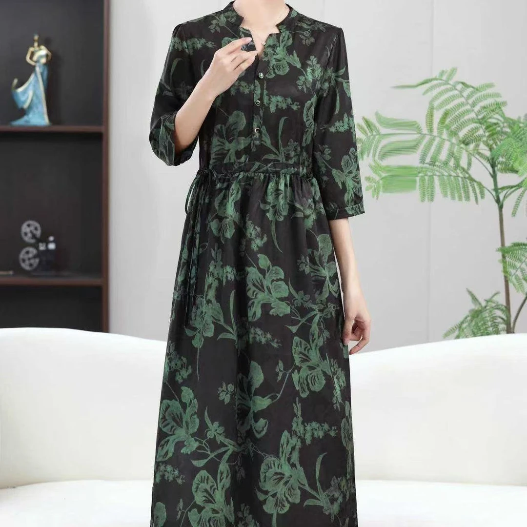 8680-夏季新款时尚显瘦宽松连衣裙修中长款女装连衣裙女【老余】