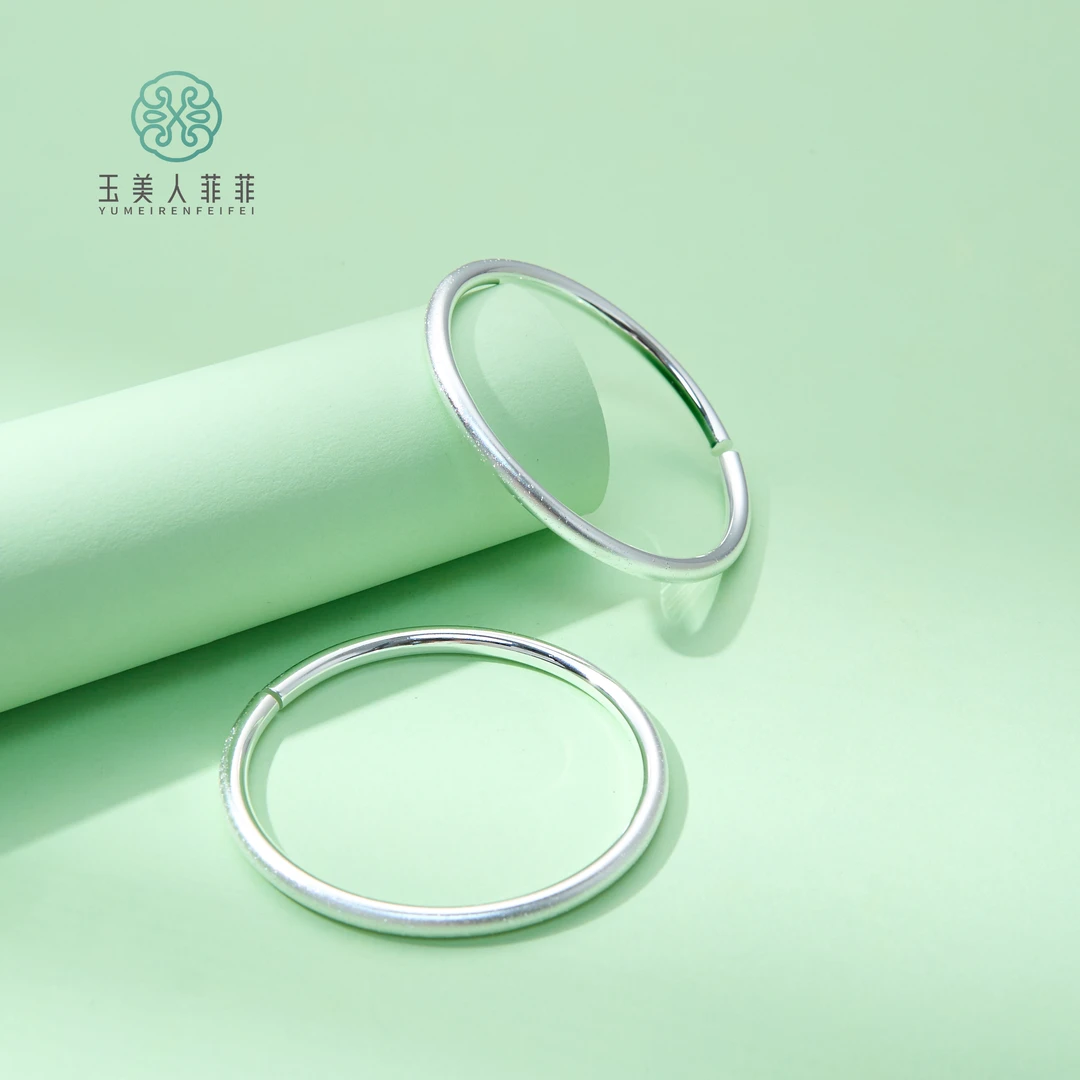 足银手镯 石惑珠宝.足银手镯-闪砂圆条开口镯/多样性发一