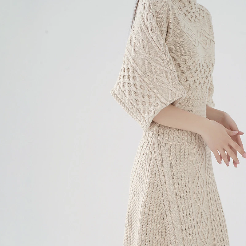 欧美女装秋冬连衣裙高级感针织长裙外穿设计感收腰包臀裙长款裙子