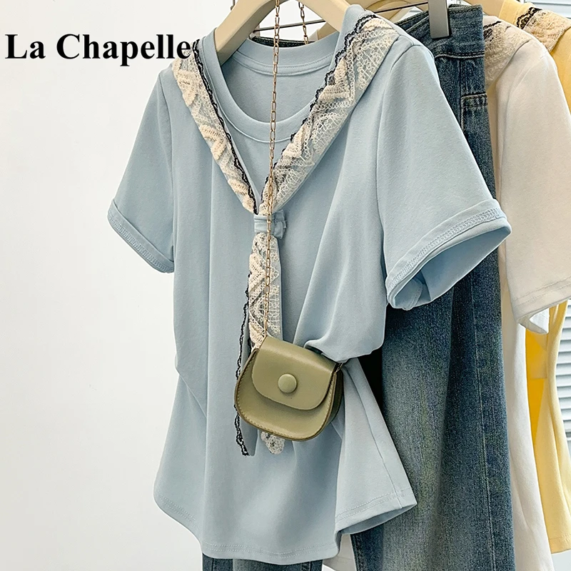拉夏贝尔带披肩短袖T恤女2025新夏季大码胖mm收腰显瘦巨好看上衣