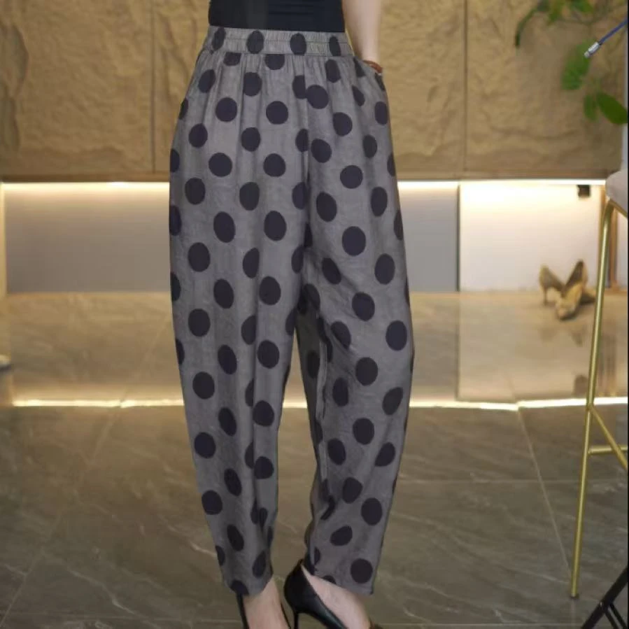 2025新款显瘦休闲舒适时尚洋气气质全松紧百搭减龄波点哈伦裤