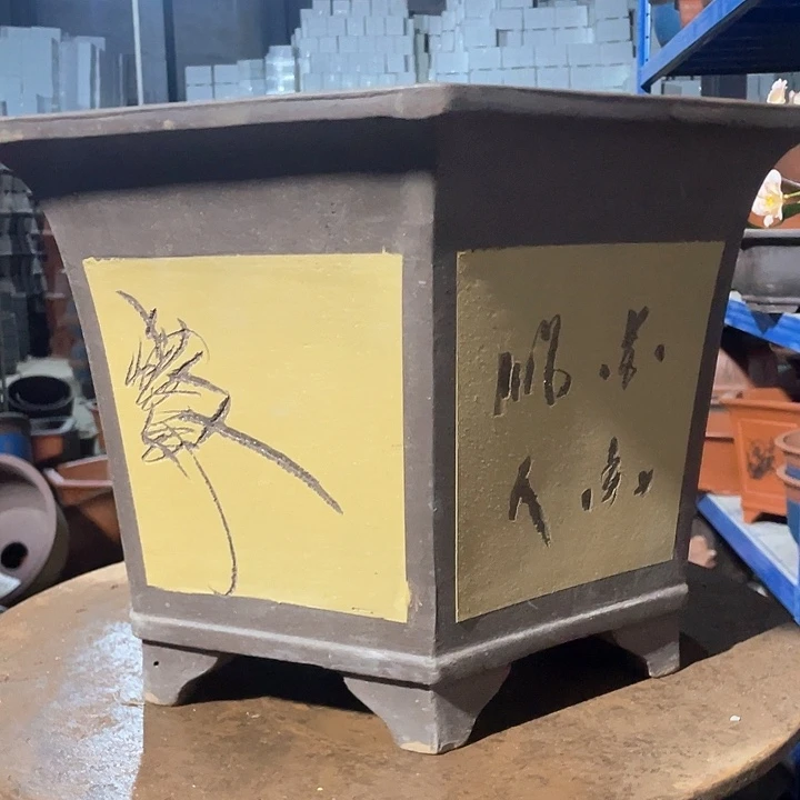 40黄色六方花盆花盆