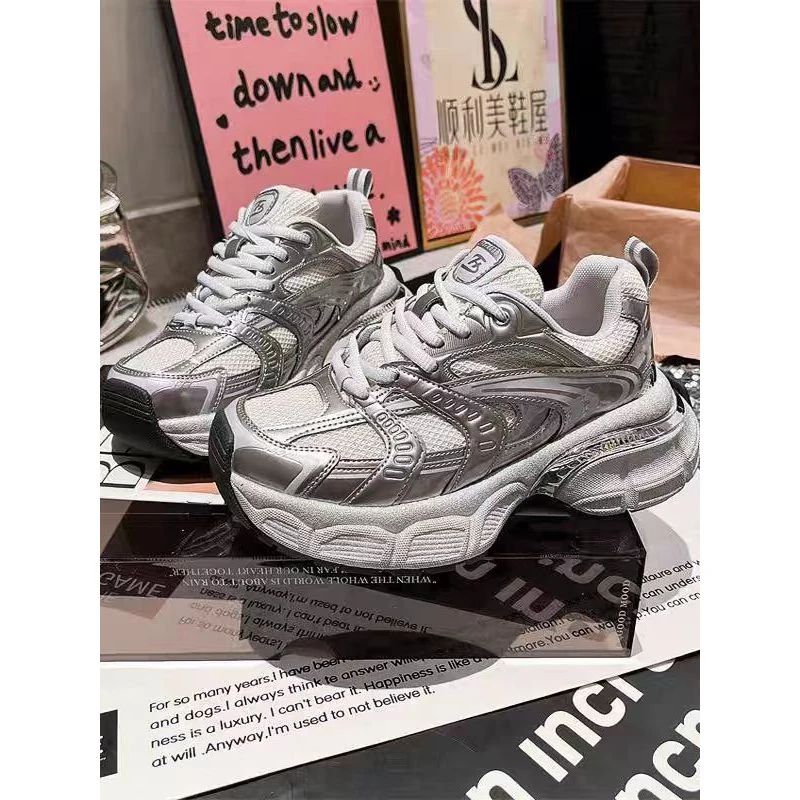 巴黎老爹鞋女ins超火做旧金属金色厚底松糕休闲鞋G5-8252-1