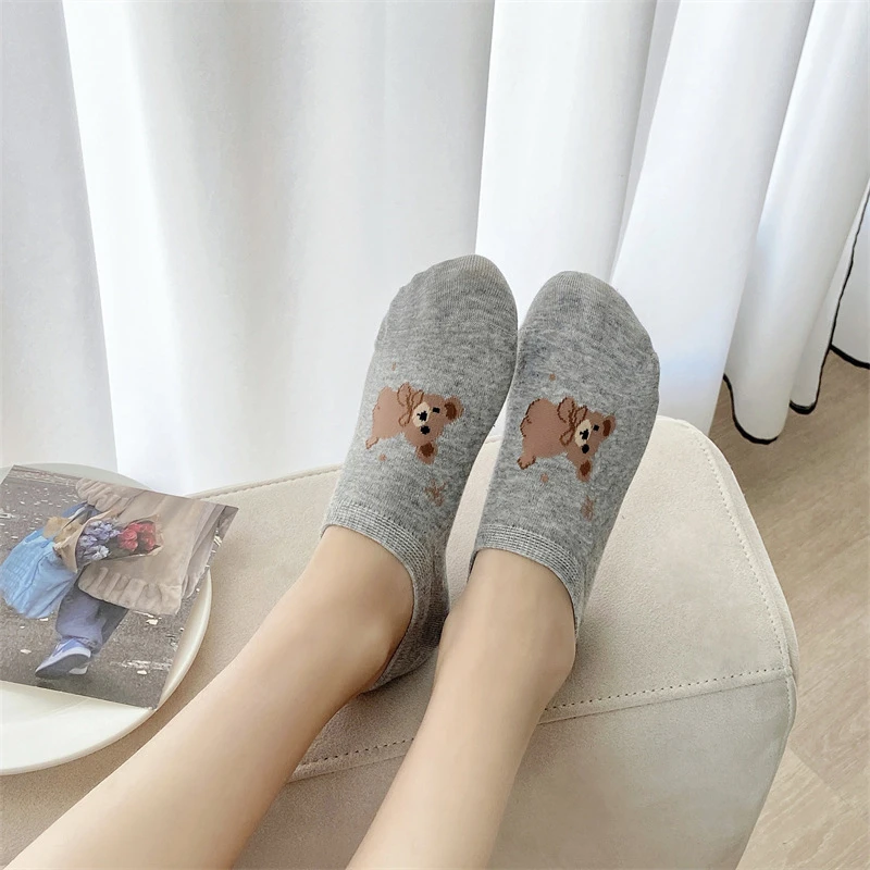春夏无骨隐形袜女卡通可爱日系船袜女韩国ins硅胶防滑不掉跟棉袜