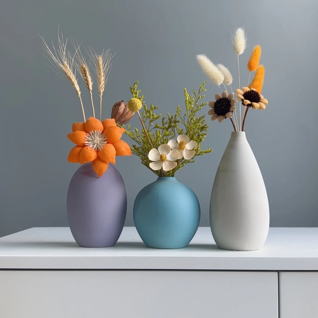 摆件陶瓷小花瓶摆件含花总高约20-30cm