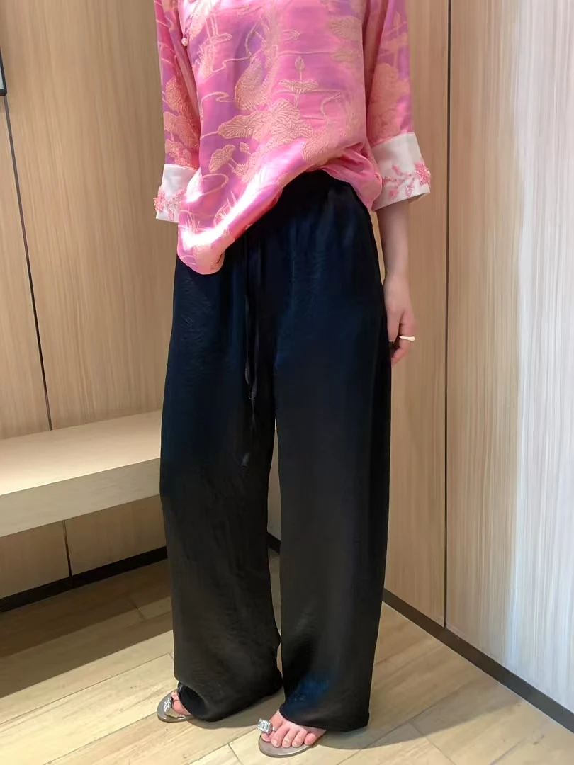 新中式国风醋酸真丝长裤时尚百搭女裤