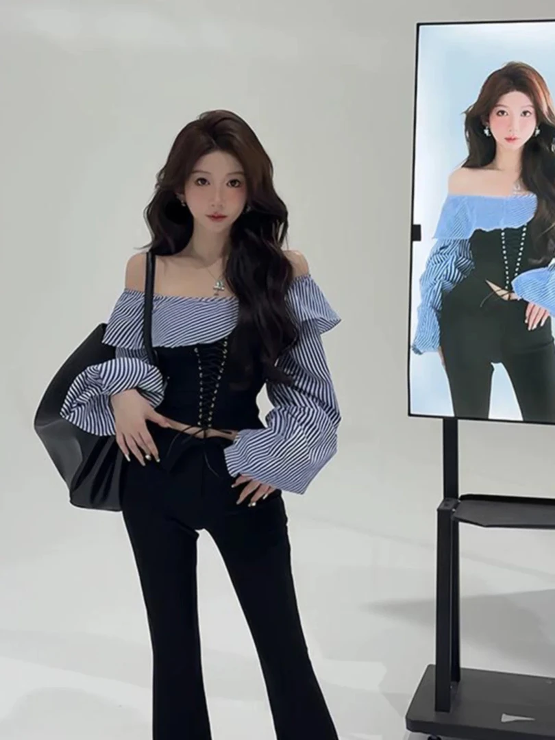 <<No退NO换>>陷阱设计感翻折高腰修身微喇叭裤紧身提臀大长腿春秋