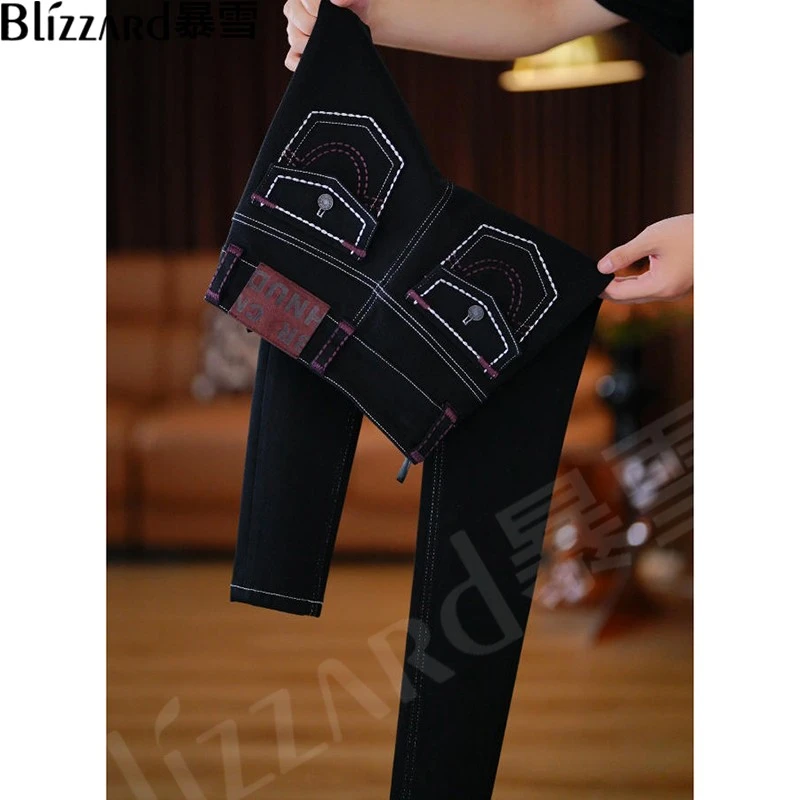 【梅拉玫瑰】秋冬2025加绒提臂收腹显瘦显高时尚百搭高腰牛仔小脚裤