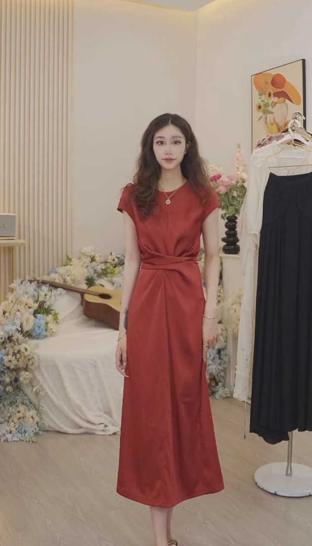 斤斤】高级感法式气质收腰显瘦红色轻熟风夏季无袖(芒妮）