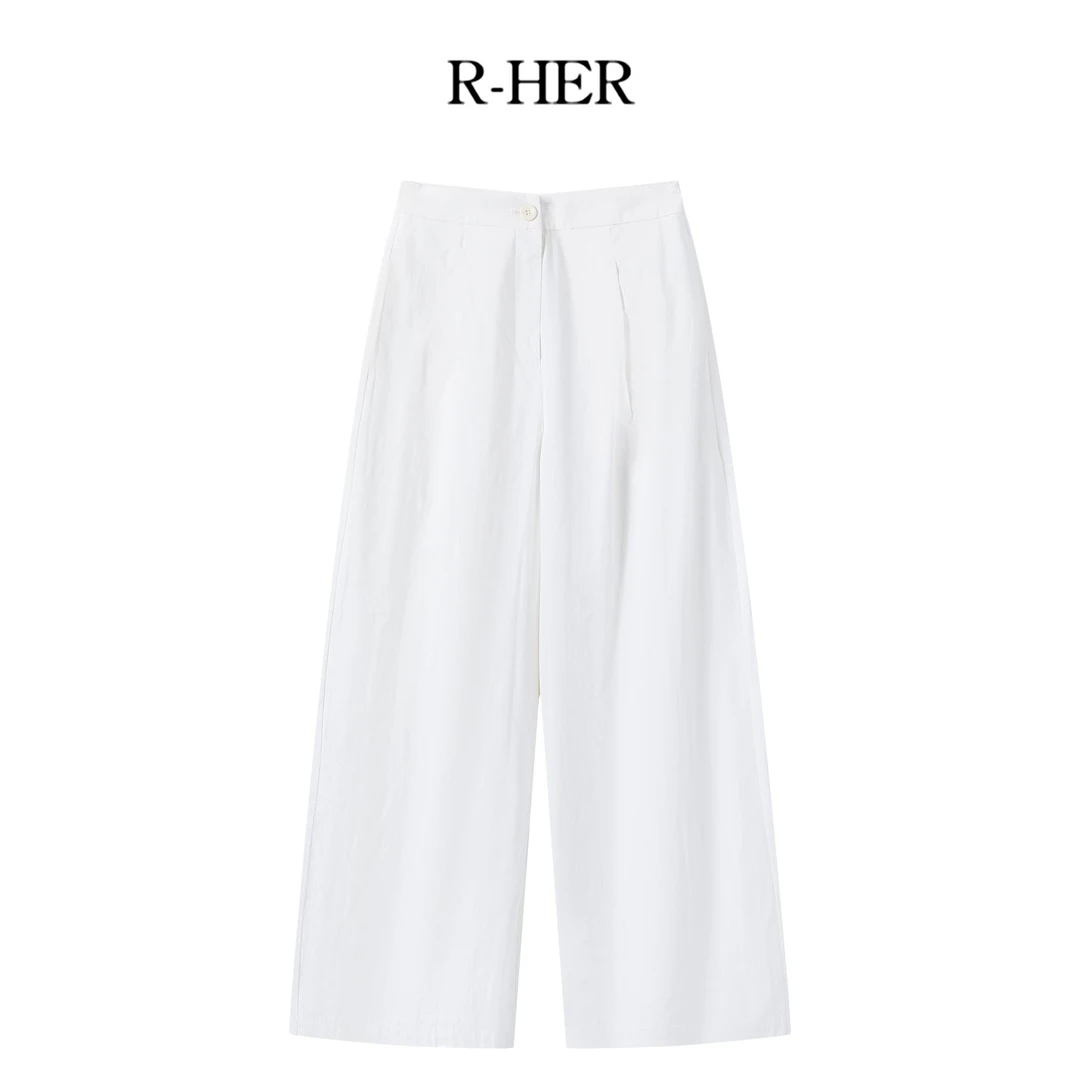 R-HER【白色休闲】白色显瘦百搭基础质感香蕉廓形弯刀休闲阔腿裤