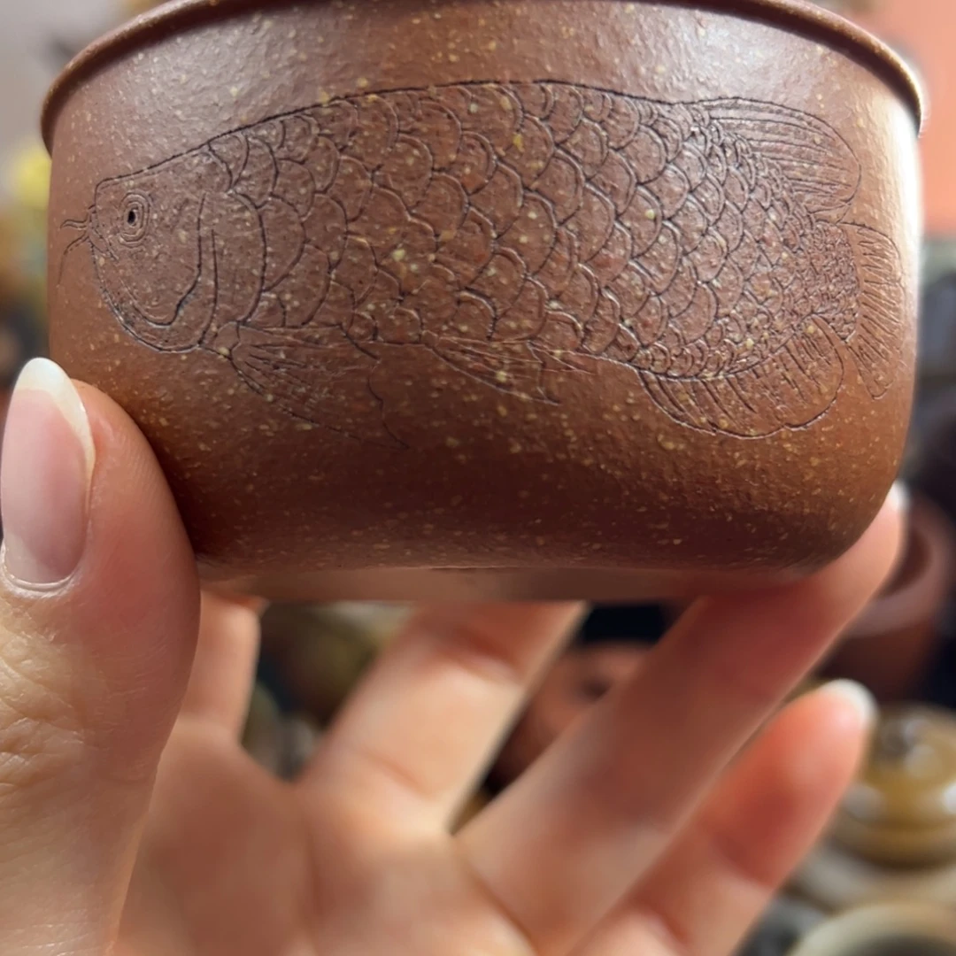 紫砂茶杯红降坡主人杯